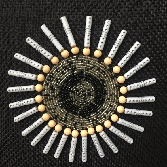 NWOT black woven handbag with beading - Picture 2 of 8